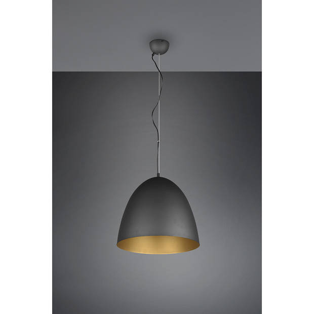 LED Hanglamp - Hangverlichting - Trion Lopez XL - E27 Fitting - 1-lichts - Rond - Mat Zwart/Goud - Aluminium