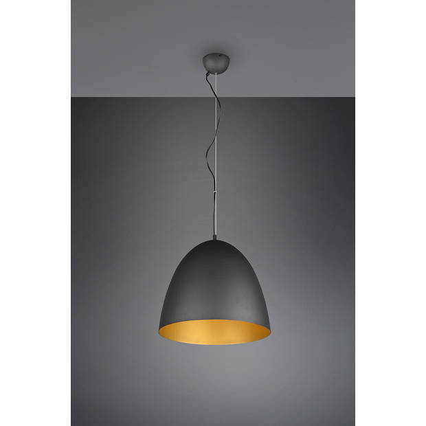 LED Hanglamp - Hangverlichting - Trion Lopez XL - E27 Fitting - 1-lichts - Rond - Mat Zwart/Goud - Aluminium