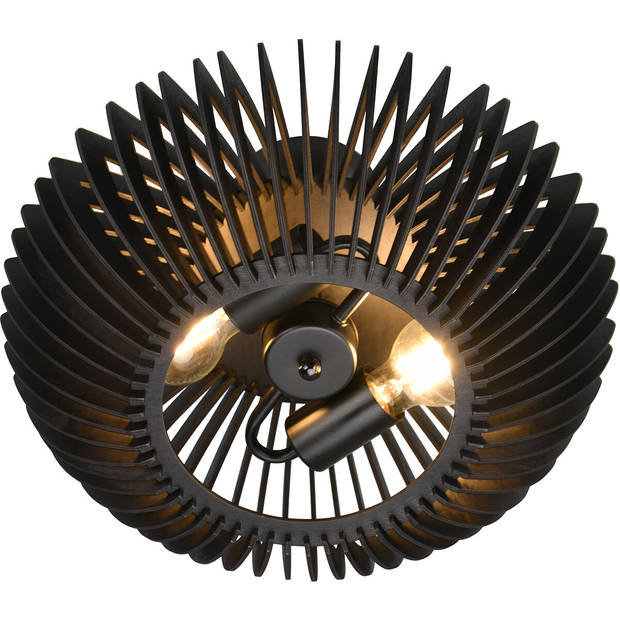 LED Plafondlamp - Plafondverlichting - Trion Colman - E27 Fitting - 2-lichts - Rond - Mat Zwart - Aluminium