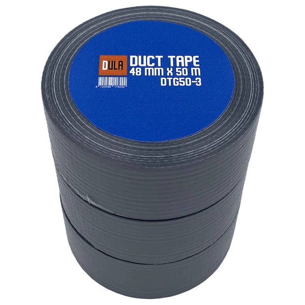 DULA Duct tape - Grijs - 50 mmx50m - 3 Rollen Ducktape - Zilver - Reparatie tape