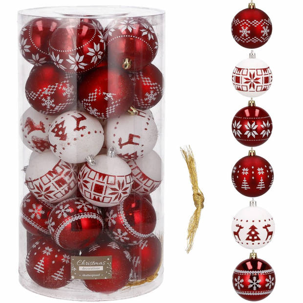 Kerstballen 30 Stuks 7 cm Rood/Wit