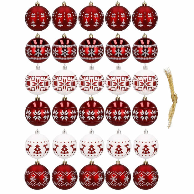 Kerstballen 30 Stuks 7 cm Rood/Wit