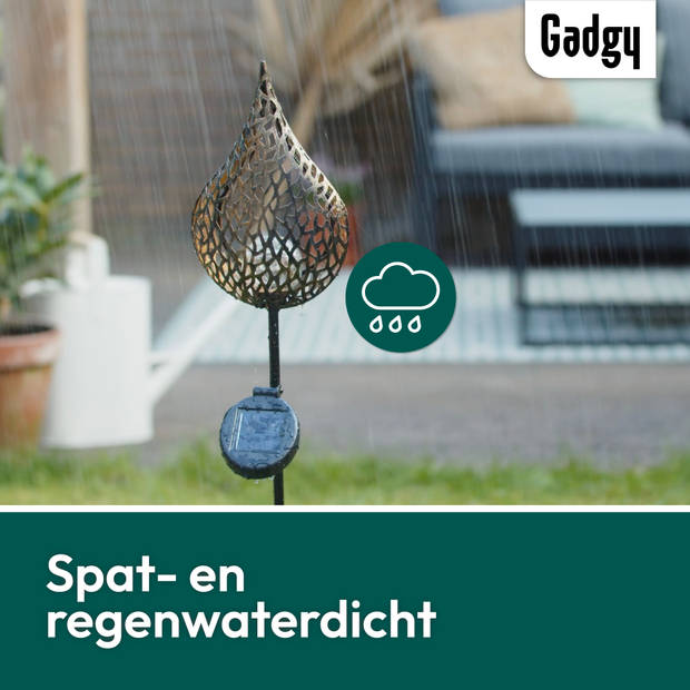 Gadgy Solar Druppel met Grondspies – Solar Tuinverlichting - Set van 2 – 90 cm – met Sensor - Tuinfakkel - Tuinsteker