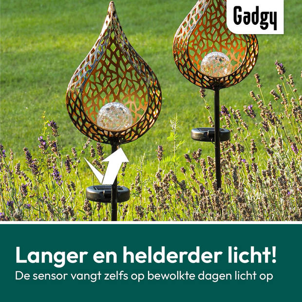 Gadgy Solar Druppel met Grondspies – Solar Tuinverlichting - Set van 2 – 90 cm – met Sensor - Tuinfakkel - Tuinsteker