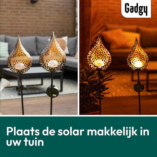 Gadgy Solar Druppel met Grondspies – Solar Tuinverlichting - Set van 2 – 90 cm – met Sensor - Tuinfakkel - Tuinsteker