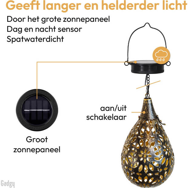 Gadgy Solar Hangende Lantaarn Set 2st. – Solar Tuinverlichting - op Zonneenergie – met dag/Nacht Sensor - Tuinlantaarn