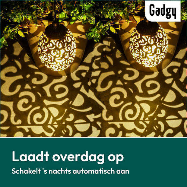 Gadgy Solar Hangende Oosterse Lantaarn Set 2st. – Brons – Solar Tuinverlichting – met Dag/Nacht Sensor - Tuinlantaarn