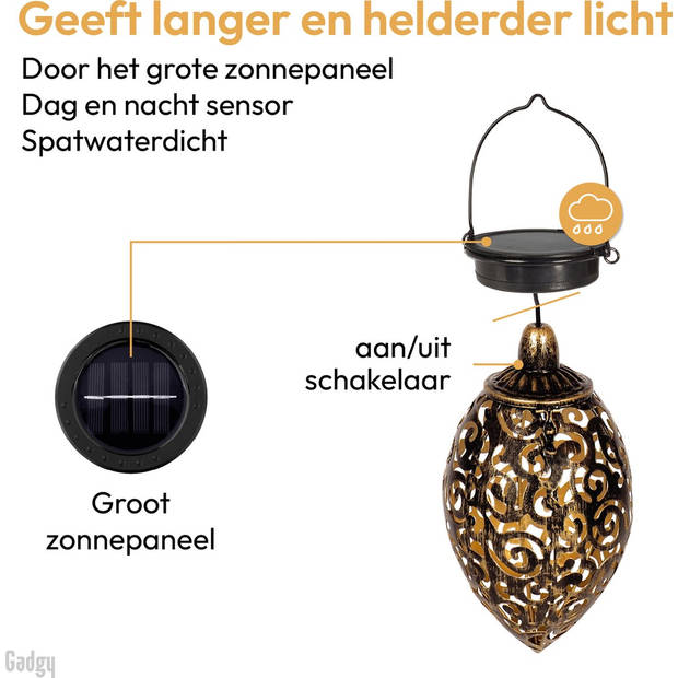 Gadgy Solar Hangende Oosterse Lantaarn Set 2st. – Brons – Solar Tuinverlichting – met Dag/Nacht Sensor - Tuinlantaarn