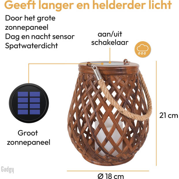 Gadgy Solar Lantaarn Basket - set van 2 - Solar Tuinverlichting dag/nacht Sensor - Tafellamp voor Binnen/Buiten - 21 cm