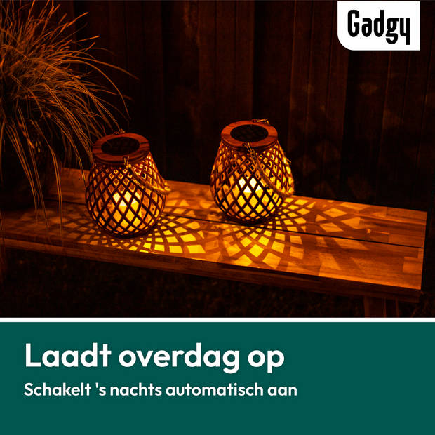 Gadgy Solar Lantaarn Basket - set van 2 - Solar Tuinverlichting dag/nacht Sensor - Tafellamp voor Binnen/Buiten - 21 cm