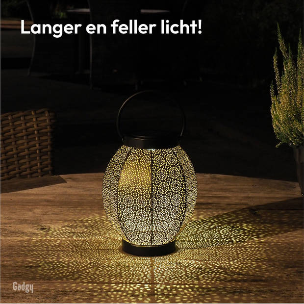 Gadgy Solar Lantaarn Bloem Zwart – Solar Tuinverlichting met dag/nacht Sensor – Tuinlamp - Tuinlantaarn - 24 x Ø 18.5 cm