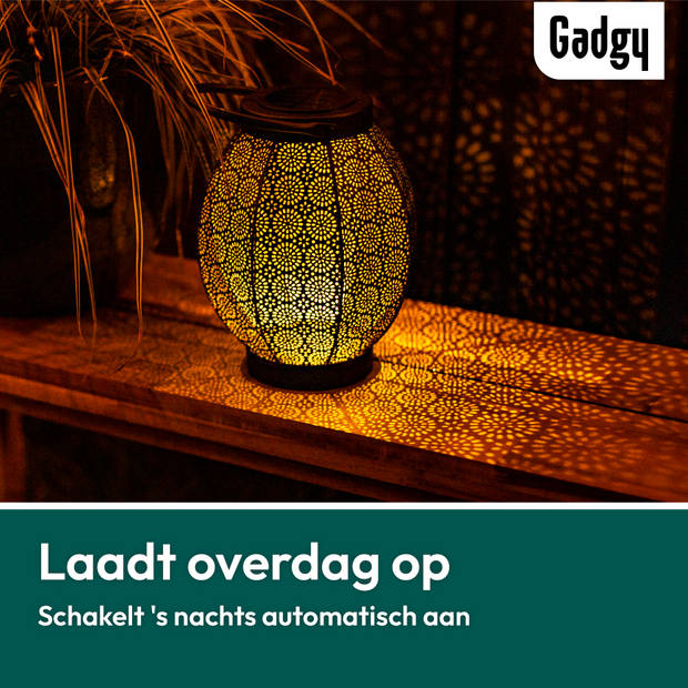 Gadgy Solar Lantaarn Bloem Zwart – Solar Tuinverlichting met dag/nacht Sensor – Tuinlamp - Tuinlantaarn - 24 x Ø 18.5 cm