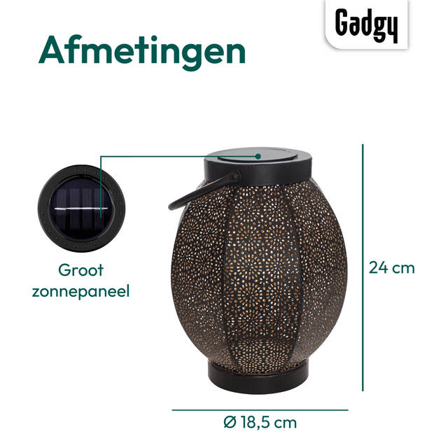 Gadgy Solar Lantaarn Bloem Zwart – Solar Tuinverlichting met dag/nacht Sensor – Tuinlamp - Tuinlantaarn - 24 x Ø 18.5 cm