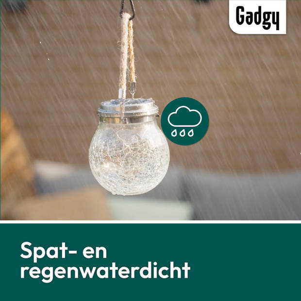 Gadgy Solar Lantaarn Craquelé Glas met 20 fairy lights – 2 st - Solar tuinverlichting dag/nacht sensor – 13.5 x Ø12 cm