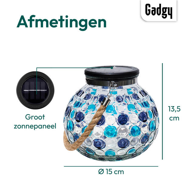 Gadgy Solar Lantaarn Glas - 2 stuks - Solar Tuinverlichting met Dag/Nacht Sensor – Tafellamp - Tuinlantaarn - Ø15 cm