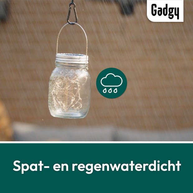 Gadgy Solar Lantaarn Jar Fairy Lights - Solar Tuinverlichting met dag/nacht Sensor - 3 glazen potjes met Led Verlichting