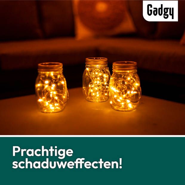 Gadgy Solar Lantaarn Jar Fairy Lights - Solar Tuinverlichting met dag/nacht Sensor - 3 glazen potjes met Led Verlichting