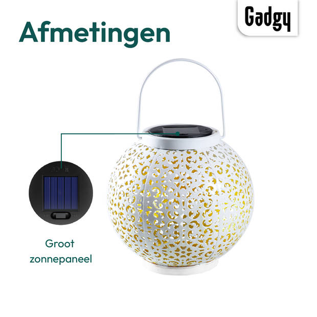 Gadgy Solar Lantaarn Metaal, Rond - Solar Tuinverlichting met dag/nacht Sensor - Tuinlantaarn - Tafellamp – Ø17.5 cm