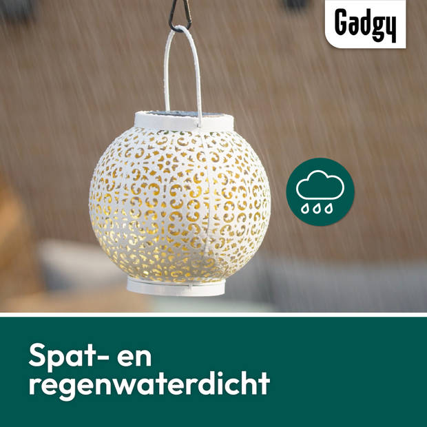 Gadgy Solar Lantaarn Metaal, Rond - Solar Tuinverlichting met dag/nacht Sensor - Tuinlantaarn - Tafellamp – Ø17.5 cm