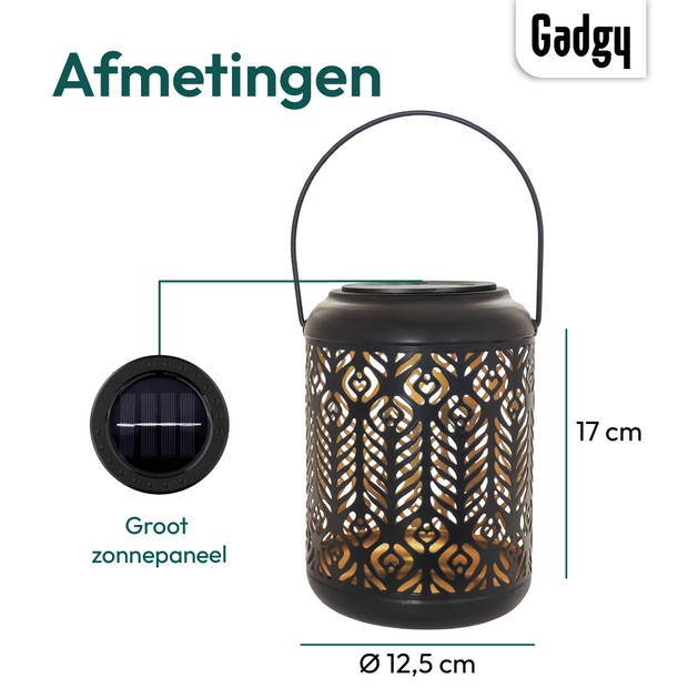 Gadgy Solar Lantaarn Pauw – 2 st. - Zwart/goud – Solar Tuinverlichting met dag/nacht Sensor – Tuinlantaarn - Ø 12.5 cm