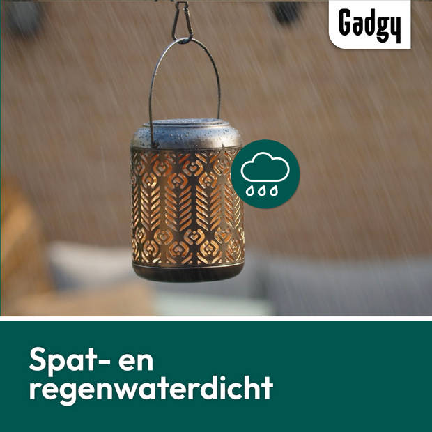 Gadgy Solar Lantaarn Pauw – 2 st. - Zwart/goud – Solar Tuinverlichting met dag/nacht Sensor – Tuinlantaarn - Ø 12.5 cm