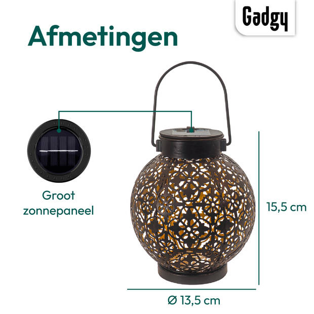 Gadgy Solar Lantaarn Rond– 2 st. – Zwart – Solar Tuinverlichting met dag/nacht Sensor – Tuinlantaarn – Ø 13.5 cm