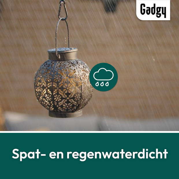 Gadgy Solar Lantaarn Rond– 2 st. – Zwart – Solar Tuinverlichting met dag/nacht Sensor – Tuinlantaarn – Ø 13.5 cm