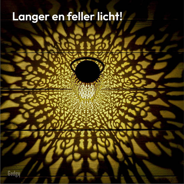 Gadgy Solar Oosterse Lantaarn – 2 st. - Zwart - Solar Tuinverlichting met Dag/Nacht Sensor – Tuinlantaarn 22 x Ø 14 cm