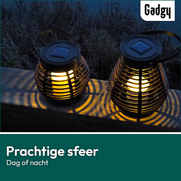 Gadgy Solar Rotan Tafellamp Set van 2 - Solar Tuinverlichting met Dag/Nacht Sensor - Voor Binnen/Buiten - Tuinlantaarn