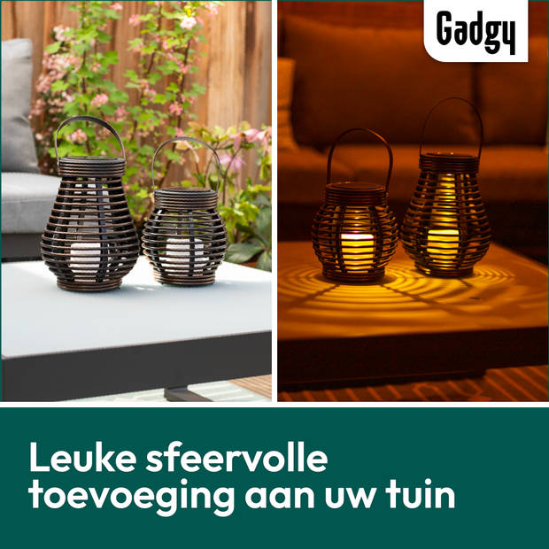 Gadgy Solar Rotan Tafellamp Set van 2 - Solar Tuinverlichting met Dag/Nacht Sensor - Voor Binnen/Buiten - Tuinlantaarn