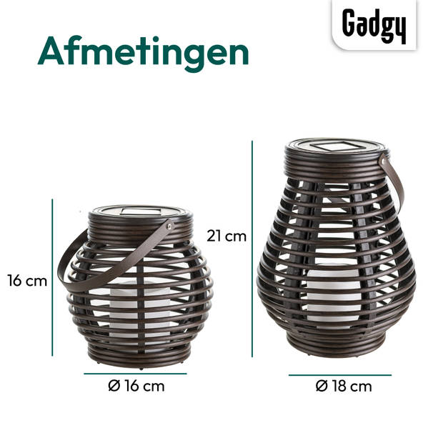 Gadgy Solar Rotan Tafellamp Set van 2 - Solar Tuinverlichting met Dag/Nacht Sensor - Voor Binnen/Buiten - Tuinlantaarn