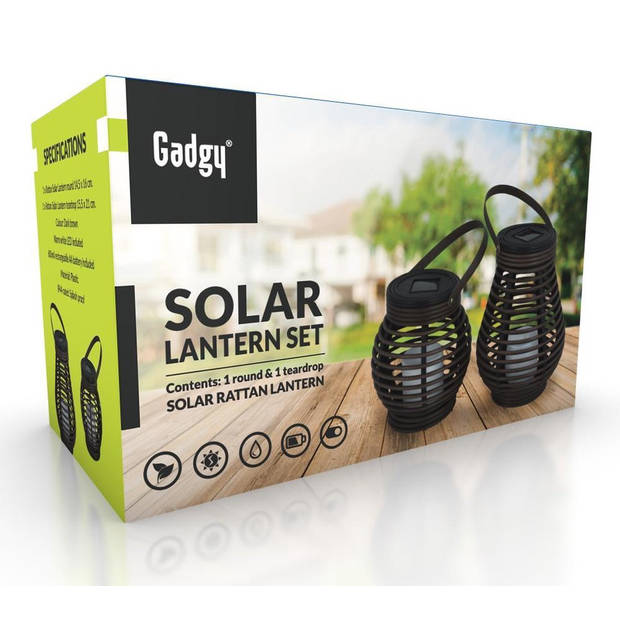 Gadgy Solar Rotan Tafellamp Set van 2 - Solar Tuinverlichting met Dag/Nacht Sensor - Voor Binnen/Buiten - Tuinlantaarn