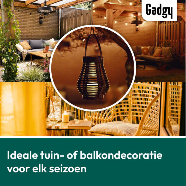 Gadgy Solar Rotan Tafellamp Set van 2 - Solar Tuinverlichting met Dag/Nacht Sensor - Voor Binnen/Buiten - Tuinlantaarn