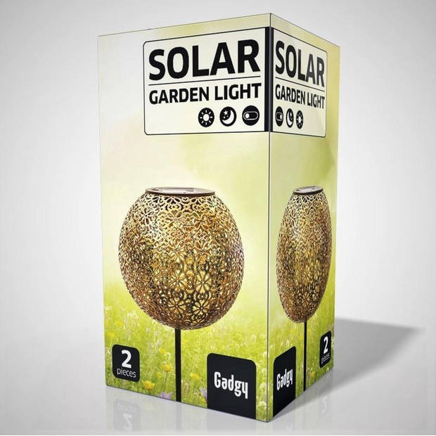 Gadgy Solar Tuinpad met Grondspies – 2 st.– Metaal – Tuinverlichting met Sensor - Tuinfakkel - Tuinsteker - Tuinlantaarn