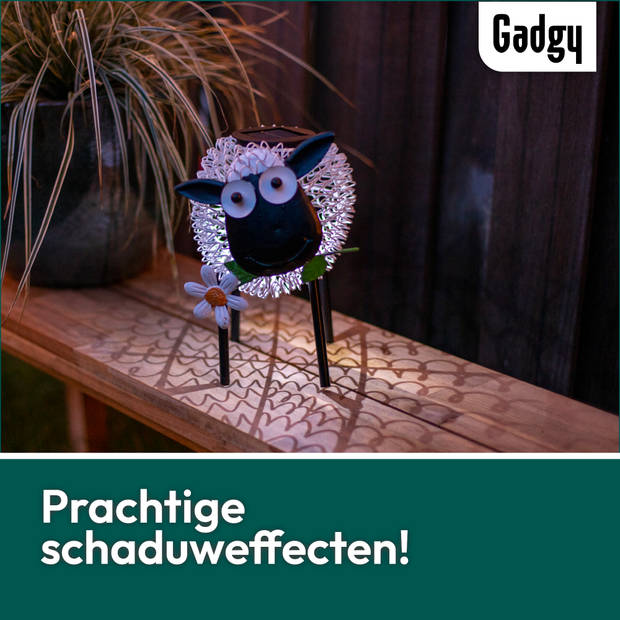 Gadgy Solar tuinverlichting Schaap – Wit - wit en gekleurd Led licht– dag/nacht sensor – buitenlamp zonne energie