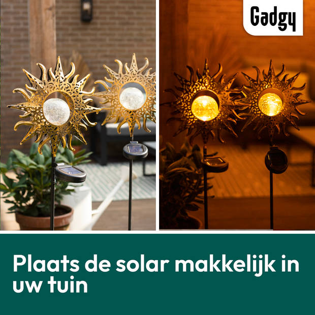 Gadgy Solar Zon met grondspies – Set van 2 st.– 103 cm – brons – Tuinverlichting met sensor - Tuinfakkel - Tuinsteker