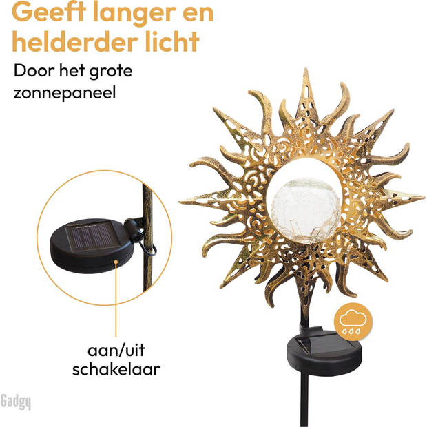 Gadgy Solar Zon met grondspies – Set van 2 st.– 103 cm – brons – Tuinverlichting met sensor - Tuinfakkel - Tuinsteker