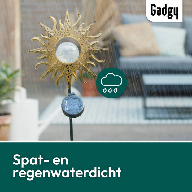 Gadgy Solar Zon met grondspies – Set van 2 st.– 103 cm – brons – Tuinverlichting met sensor - Tuinfakkel - Tuinsteker