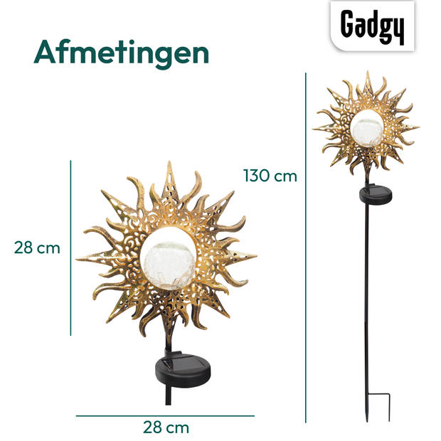 Gadgy Solar Zon met grondspies – Set van 2 st.– 103 cm – brons – Tuinverlichting met sensor - Tuinfakkel - Tuinsteker