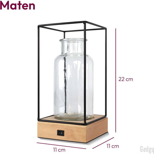 Gadgy Vaas met LED Verlichting - Vaaslamp - Glazen Vaas met Lamp - Hydroponie - Werkt op Batterijen – Tafellamp - Ø11 cm