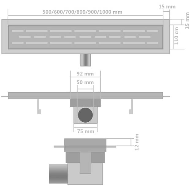 vidaXL Doucheafvoer 2 st rechthoekig 730x140 mm roestvrij staal