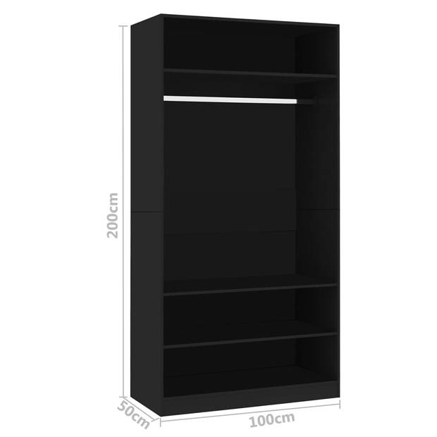 The Living Store Kledingkast Compact - 100x50x200 cm - Zwart-Bewerkt hout