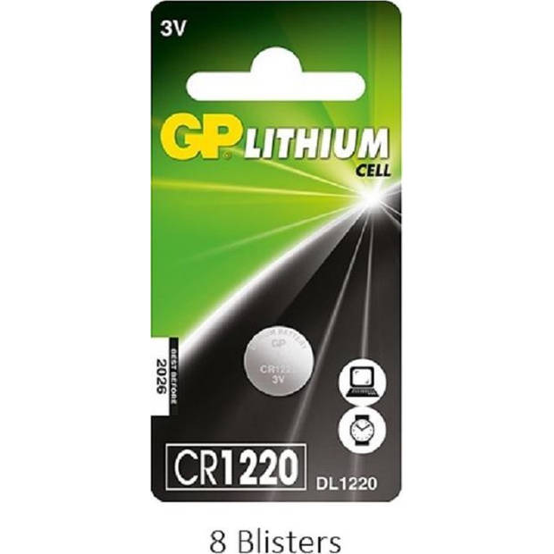 8 stuks (8 blisters a 1 stuks) GP Lithium Cell CR1220