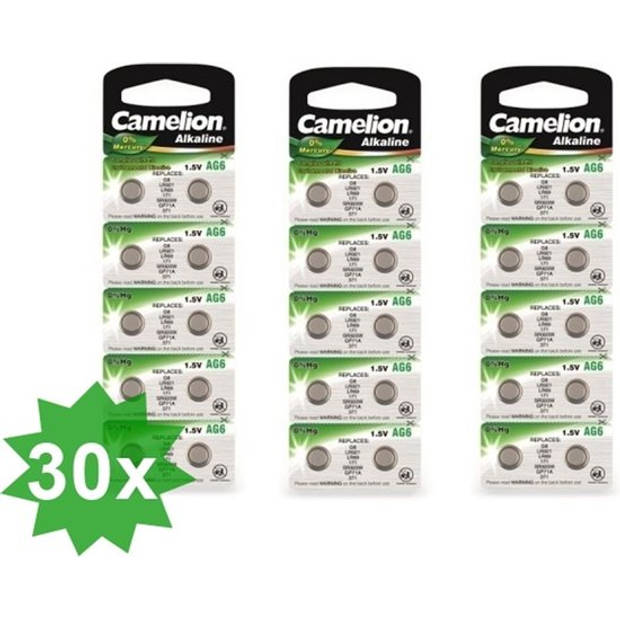 Camelion AG6 / 371 / 370 / SR 920 SW / G6 1.5V knoopcel batterij - 30 Stuks (3 Blisters a 10St)