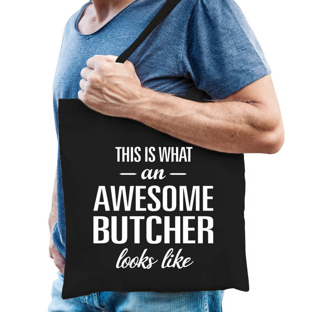 Zwart cadeau tas awesome butcher / geweldige slager voor dames en heren - Feest Boodschappentassen