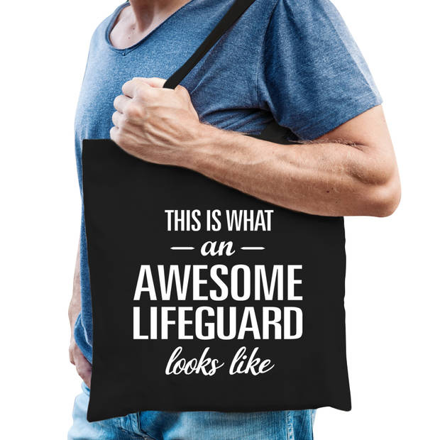 Zwart cadeau tas awesome lifeguard / geweldige strandwacht voor dames en heren - Feest Boodschappentassen