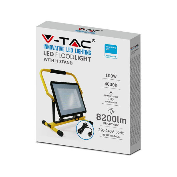 V-TAC VT-109-N LED Schijnwerpers met H Voet - Samsung - Zwart+Geel - IP65 - 100W - 8200 Lumen - 6500K - 5 Jaar