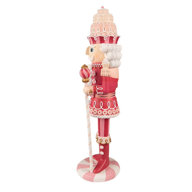 Clayre & Eef Kerstdecoratie Notenkraker 56 cm Roze Wit Polyresin Roze