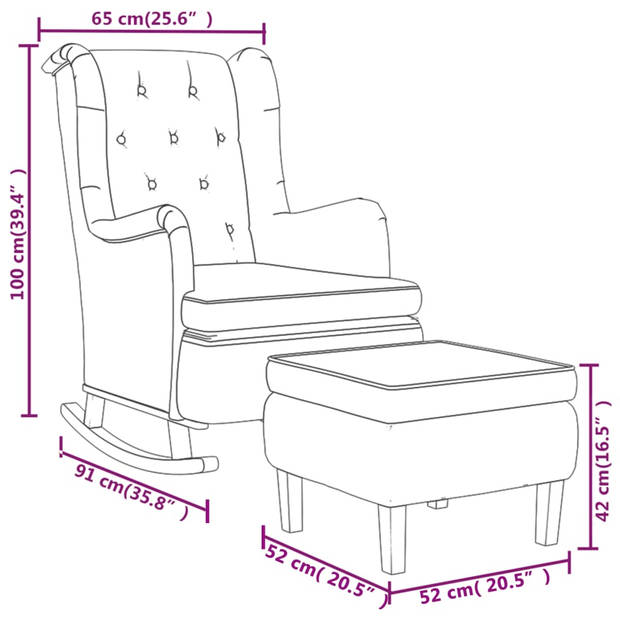 vidaXL Fauteuil met schommelpoten en voetenbank stof lichtgrijs