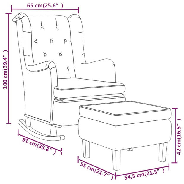 The Living Store Fauteuil Schommelpoten Donkergrijs 65x91x100 cm - Hoogwaardige stof